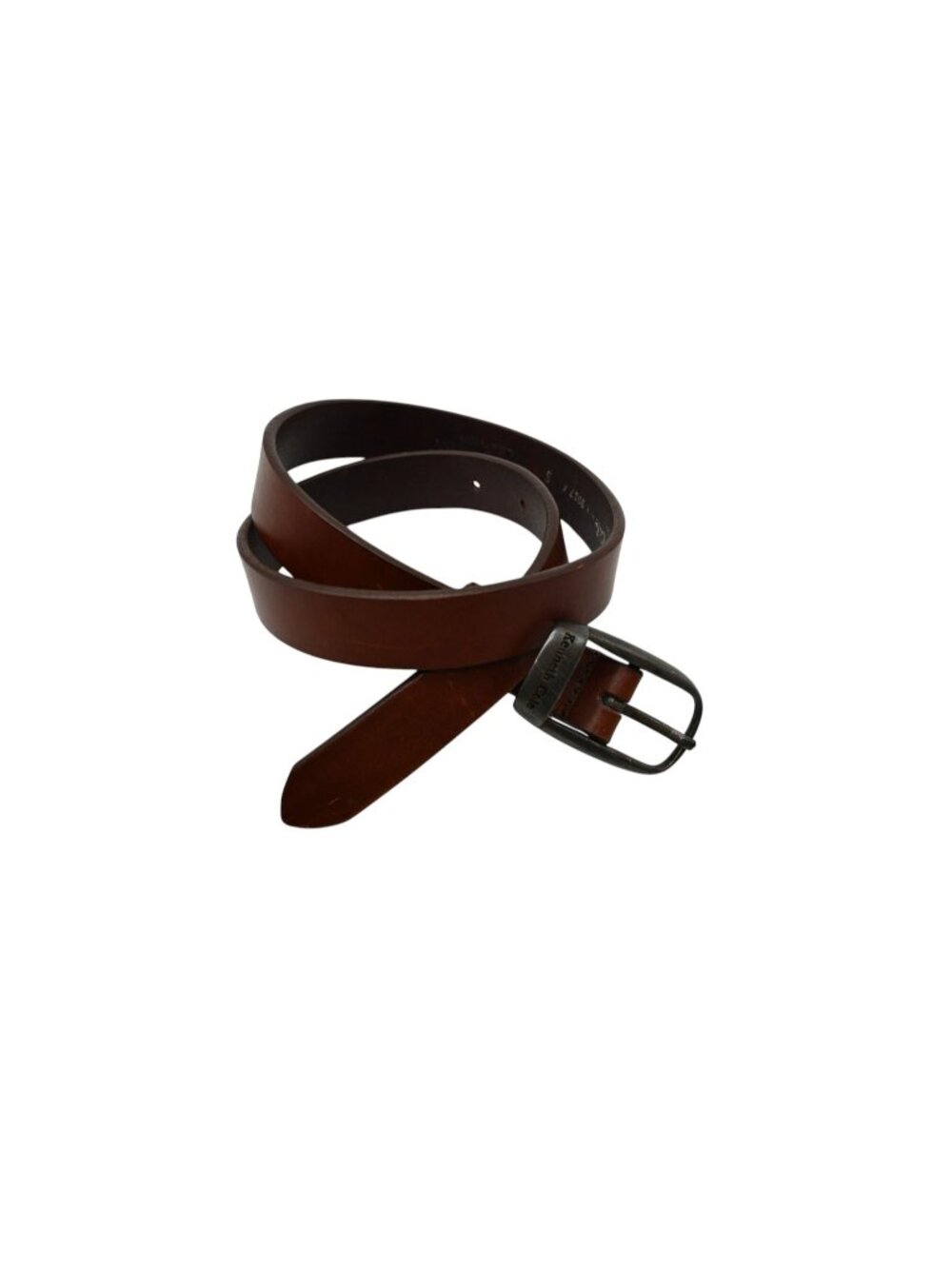 Kenneth Cole Narrow Leather Belt Sz S Brown Pewter Tone Metal Hardware Buckle